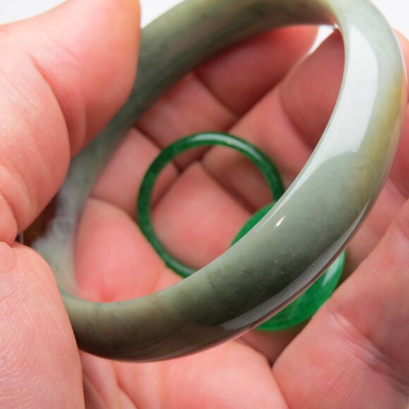"Natural Jade Bangle + Jade Ring & Donut 57mm" - Picture 3 of 3